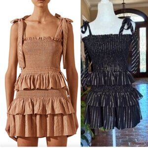 House of Harlow 1960 Black Corinne Shirred Ruffle Mini Dress size XS
